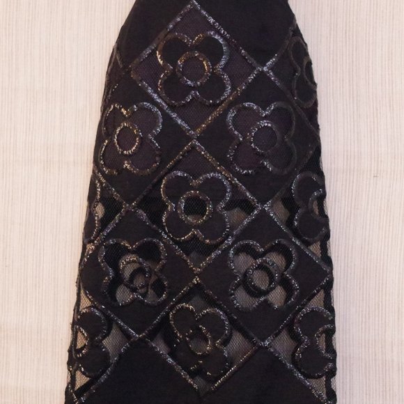 Manoush Black Embellished Lace Pencil SequinSkirt Size:6